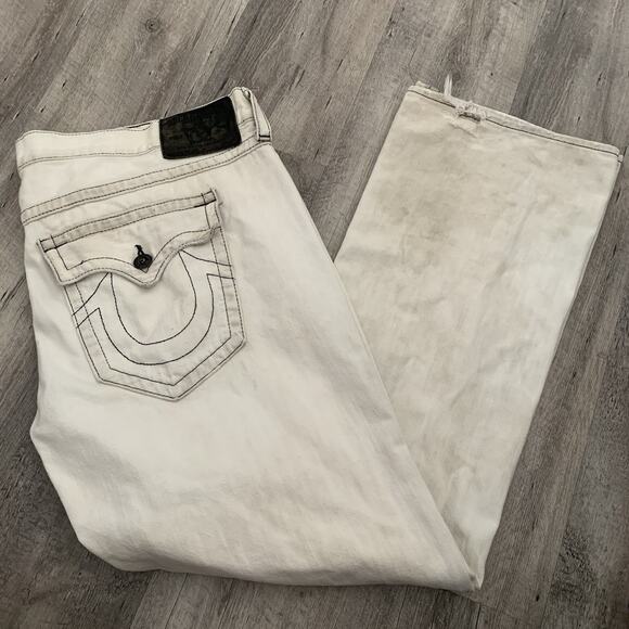 True Religion Jeans Mens 44 Made USA Ricky Straight Leg Distressed Denim Pants - Picture 1 of 9